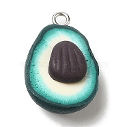 Opaque Resin Fruit Pendants, Avocado Charms with Platinum Tone Iron Loops, Shell Shape, 23x16x10mm, Hole: 2mm(RESI-G069-04B)
