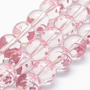 Grade A Natural Quartz Crystal Beads Strands, Round with Cherry Tree, Pink, 10mm, Hole: 1mm, about 38pcs/strand, 15.2 inch(G-K285-31-10mm)