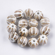 Handmade Porcelain Beads, Fancy Antique Glazed Porcelain, Round, Linen, 11~12x10~11x10~10.5mm, Hole: 2~2.5mm(X-PORC-S498-24E)