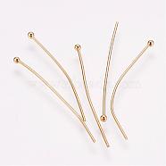 304 Stainless Steel Ball Head pins, for Craft Jewelry Making Real 24k Gold Plated, 40x0.7mm, 21 Gauge, Head: 2mm(STAS-R051-40mm-G)