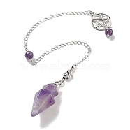 Natural Amethyst Pointed Dowsing Pendulums, with Rack Plating Brass Findings, Cone, 235mm(G-K338-12P-05)