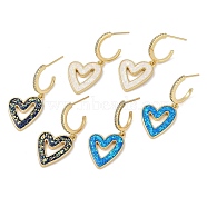 Rack Plating Heart Brass Micro Pave Clear Cubic Zirconia Dangle Stud Earrings, with Synthetic Opal, Cadmium Free & Lead Free, Long-Lasting Plated, Mixed Color, Real 18K Gold Plated, 35x16mm(EJEW-P277-11G)