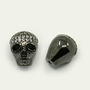Brass Cubic Zirconia Beads, Skull, Gunmetal, 11x9x9mm, Hole: 1mm(ZIRC-F001-144B)