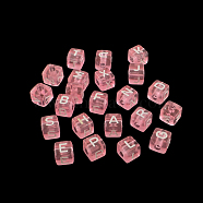 Transparent Acrylic European Beads, Random Mixed Letters, Horizontal Hole, Large Hole Cube Beads, Pearl Pink, 10x10x10mm, Hole: 4mm, about 530pcs/500g(OPDL-S079-05)