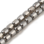 Electroplate Transparent Glass Beads Strands, Faceted, Column, Gray, 5.5x4mm, Hole: 1mm, about 75pcs/strand, 15.55~15.67 inch(39.5~39.8cm)(GLAA-C029-02A-02)