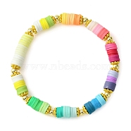 Polymer Clay Disc & Alloy Round Beaded Stretch Bracelet, Preppy Bracelet, Colorful, Inner Diameter: 2-3/8 inch(5.9cm)(BJEW-JB09638-01)
