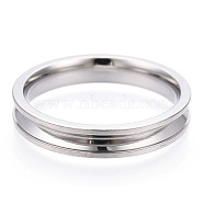 201 Stainless Steel Grooved Finger Ring Settings, Ring Core Blank, for Inlay Ring Jewelry Making, Stainless Steel Color, Inner Diameter: 19mm, Wide: 4mm(STAS-WH0039-11E-P)