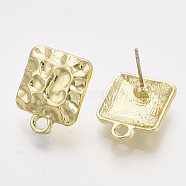 Alloy Stud Earring Findings, with Steel Pins and Loop, Square, Light Gold, 16.5x13mm, Hole: 2mm, Pin: 0.7mm(X-PALLOY-S121-125)