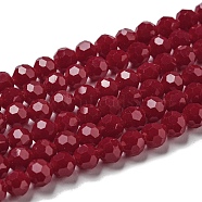 Opaque Glass Beads Stands, Faceted(32 Facets), Round, Red, 6mm, Hole: 1mm, about 98pcs/strand, 20.47''(52cm)(EGLA-A035-P6mm-D16)