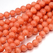 Natural Yellow Jade Beads Strands, Round, Dyed, Coral, about 8mm in diameter, hole: 1mm, about 50 pcs/strand, 16 inch(X-JBR8mm-34)