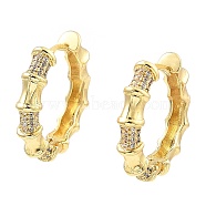 Rack Plating Brass Micro Pave Clear Cubic Zirconia Hoop Earrings, Bamboo, Real 16K Gold Plated, 24x25x4.5mm(EJEW-M223-08G)