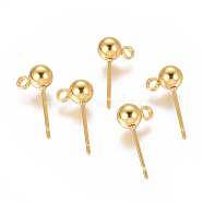 304 Stainless Steel Ear Stud Components, with Loop, Ball, Real 18k Gold Plated, 16x5mm, Hole: 1.6mm, Pin: 0.8mm(STAS-F227-18C-G)