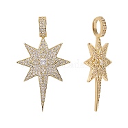 2Pcs Brass Micro Pave Clear Cubic Zirconia Pendants, Long-Lasting Plated, Star, Real 18K Gold Plated, 43.5x25x3mm, Hole: 7x3.5mm(KK-SZ0004-41)