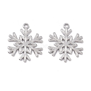 304 Stainless Steel Pendants, Snowflake Charm, Stainless Steel Color, 33x26.5x1.5mm, Hole: 3mm(STAS-B031-35P)
