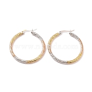 Vacuum Plating 201 Stainless Steel Textured Hoop Earrings with 304 Stainless Steel Pin for Women, Mixed Color, 9 Gauge, 36.5x35x3mm, Pin: 0.7mm(EJEW-F280-18A-M)
