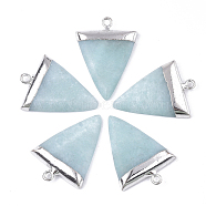 Electroplate Natural Amazonite Pendants, with Iron Findings, Triangle, Platinum, 30~34x23x5~5.5mm, Hole: 1.6mm(G-S344-49G)