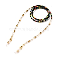 Eyeglasses Chains, Neck Strap for Eyeglasses, with Glass Beads, Brass Beads, 304 Stainless Steel Lobster Claw Clasp and Rubber Loop Ends, Golden, Colorful, 31.69 inch(80.5cm)(AJEW-EH00245-03)