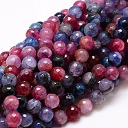 Dyed Natural Agate Faceted Round Beads Strands, Colorful, 8mm, Hole: 1mm, about 48pcs/strand, 15.3 inch(G-E320E-8mm-02)