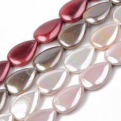 Electroplate Natural Freshwater Shell Beads Strands, Teardrop, Mixed Color, 18x13x4mm, Hole: 1mm, about 23pcs/strand, 16.14 inch(41cm)(SHEL-R049-026)