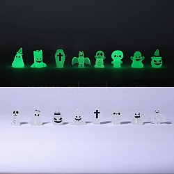 Luminous Halloween Theme  Resin Decorations, Ghost Pumpkin Bat Skull Ornament, 30~35x19~33mm, 8pcs/set(LUMI-PW0005-002)