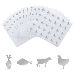 40 Sheets 4 Patterns PVC Waterproof Self-Adhesive Sticker Sets, Cartoon Decals for Gift Cards Decoration, Silver Color, Food Pattern, 165x140x0.2mm, Sticker: 25x25mm, 30pcs/sheet, 10 Shees/pattern(STIC-OC0001-11D)