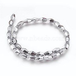 Electroplated Non-magnetic Synthetic Hematite Beads Strands, Polish, Rice, Platinum Plated, 12x7.5mm, Hole: 1.2mm, about 33pcs/strand, 15.74 inch(40cm)(G-P392-R03)