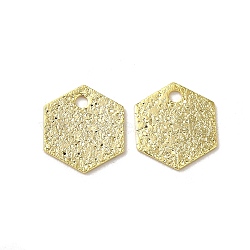 Brass Charms, Hexagon Charms, Real 24K Gold Plated, 9x8x0.6mm, Hole: 1.2mm(KK-P259-38G)