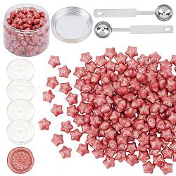 CRASPIRE Sealing Wax Particles Kits for Retro Seal Stamp, with Stainless Steel Spoon, Candle, Plastic Empty Containers, Salmon, 9mm, 200pcs(DIY-CP0003-54N)