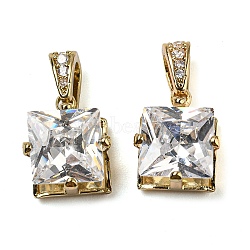 Brass Micro Pave Clear Cubic Zirconia Pendants, Square Charms with Clear Glass, Long-Lasting Plated, Golden, 11.5x9x7mm, Hole: 2.5x4mm(KK-G486-14G)