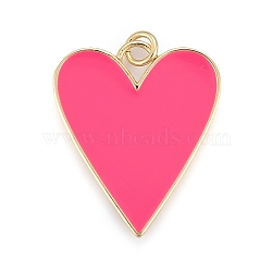 Brass Enamel Pendants, Real 18K Gold Plated, Long-Lasting Plated, Heart, Hot Pink, 27x22x2mm, Hole: 3mm, jump rings: 5x1mm(KK-M205-13G-02)