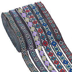 6 Bundles 6 Colors Ethnic Style Polyester Ribbon, Embroidery Ancient Hanfu Lace Ribbon, Rhombus Pattern, Mixed Color, 1/2 inch(12mm), about 7.44 Yards(6.8m)/bundle, 1 bundle/color(OCOR-BC0002-08)