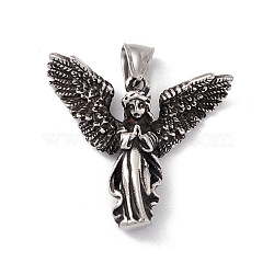 304 Stainless Steel Manual Polishing Pendants, Fairy Charms, Antique Silver, 33x37x9mm, Hole: 4.5x8.5mm(STAS-G267-04AS)