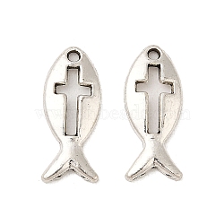 Alloy Pendant, Fish with Cross, Antique Silver, 20x8x2mm, Hole: 1.4mm(PALLOY-Z019-03AS)