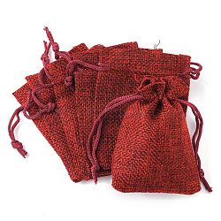Burlap Packing Pouches Drawstring Bags, Dark Red, 9x7cm(ABAG-Q050-7x9-06)