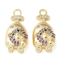 Brass Micro Pave Cubic Zirconia Pendants, Bear Charms, Real 18K Gold Plated, 22x10.5x7mm, Hole: 2mm(KK-F862-08G)