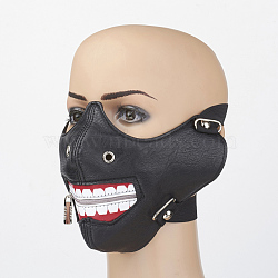 Punk Rock Style PU Leather Mouth Cover, with Iron Findings, Black, 260x137mm(AJEW-D038-09)