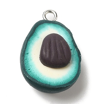 Opaque Resin Fruit Pendants, Avocado Charms with Platinum Tone Iron Loops, Shell Shape, 23x16x10mm, Hole: 2mm