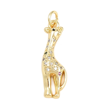 Brass Micro Pave Cubic Zirconia Pendants, Giraffe Charms, Cadmium Free & Lead Free, Real 18K Gold Plated, 24x8x4mm, Hole: 3mm
