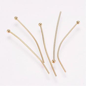 304 Stainless Steel Ball Head pins, for Craft Jewelry Making Real 24k Gold Plated, 40x0.7mm, 21 Gauge, Head: 2mm