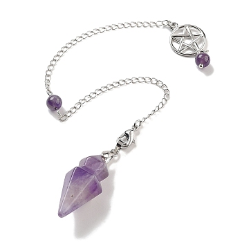 Natural Amethyst Pointed Dowsing Pendulums, with Rack Plating Brass Findings, Cone, 235mm