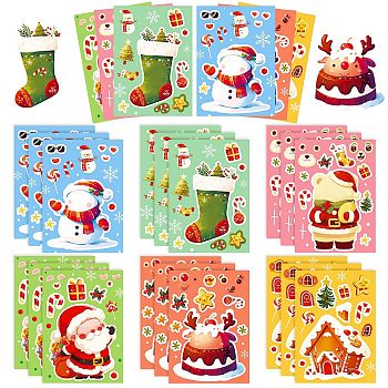 6Pcs Christmas Theme Cartoon Paper Stickers, Self-Adhesive Decals, for Water Bottles Laptop Phone Skateboard Decoration, Rectangle, Mixed Color, 212x150x0.2mm