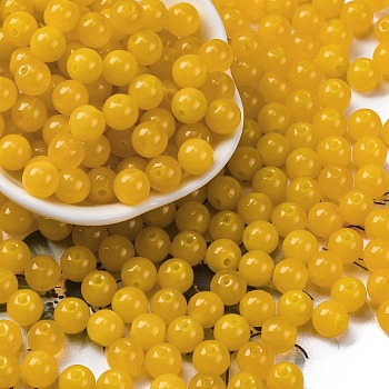 Imitation Jade Glass Seed Beads, Round, Gold, 8x7.5mm, Hole: 1.6mm, about 681pcs/pound