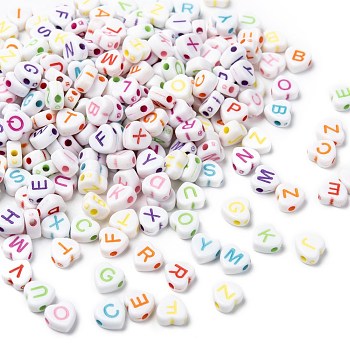 Opaque Acrylic Heart Beads, Horizontal Hole Letter Beads, Mixed Color, 7x7.5x4mm, Hole: 2mm, about 360pcs/50g