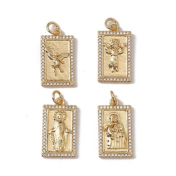 Brass Micro Pave Clear Cubic Zirconia Pendants, with Jump Ring, Cadmium Free & Nickel Free & Lead Free, Rack Plating, Rectangle, Real 18K Gold Plated, Real 18K Gold Plated, 21.5x11.5x3.5mm, Hole: 3mm