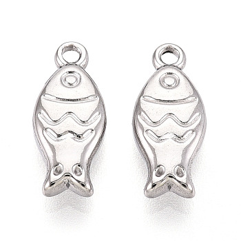 304 Stainless Steel Fish Charms, Stainless Steel Color, 15x6.5x3mm, Hole: 1.4mm