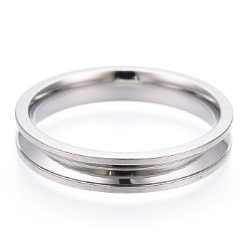 201 Stainless Steel Grooved Finger Ring Settings, Ring Core Blank, for Inlay Ring Jewelry Making, Stainless Steel Color, Inner Diameter: 19mm, Wide: 4mm