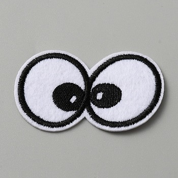 Cartoon Style Double Eye Embroidered Cloth Patches, Applique Patch, Sewing Craft Decoration, White, 37x60x1mm