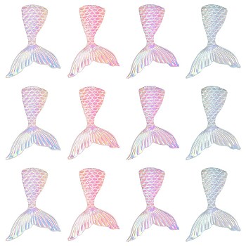 30Pcs 4 Colors Luminous Transparent Resin Cabochons, Imitation Fish Tail, Glow in the Dark, Mixed Color, 39x27x4mm