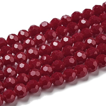 Opaque Glass Beads Stands, Faceted(32 Facets), Round, Red, 6mm, Hole: 1mm, about 98pcs/strand, 20.47''(52cm)