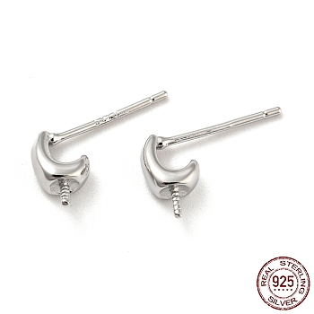 Rhodium Plated 925 Sterling Silver Stud Earring Findings, for Half Drilled Beads, with S925 Stamp, Real Platinum Plated, 8x3mm, Pin: 10x0.7mm and 0.7mm